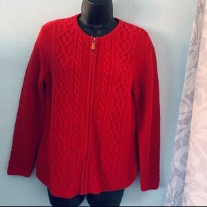 Tabi Red Cable Knit Zip Up Sweater Size Medium